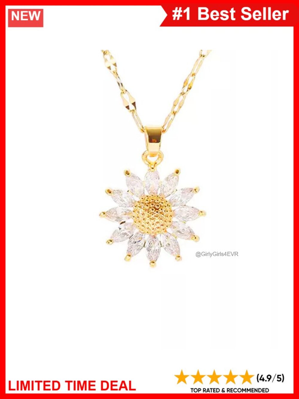Daisy Pendant Necklace 925 Sterling Silver Zircon Sunflower Gift